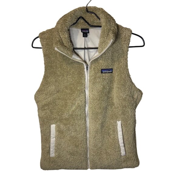 Patagonia Vest Women’s Medium Tan Los Gatos Sherpa Fleece Pockets Full Zip - Picture 2 of 9